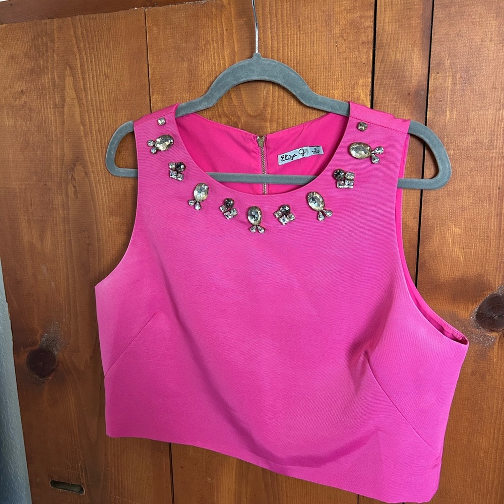 Eliza J Pink Embellished Crop Tank Top